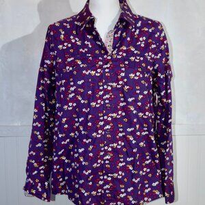 Back In The Saddle Purple Floral Pearl Snap Western Shirt Blouse L